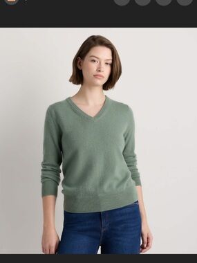 Quince L large v-neck sweater pullover cashmere seafoam green